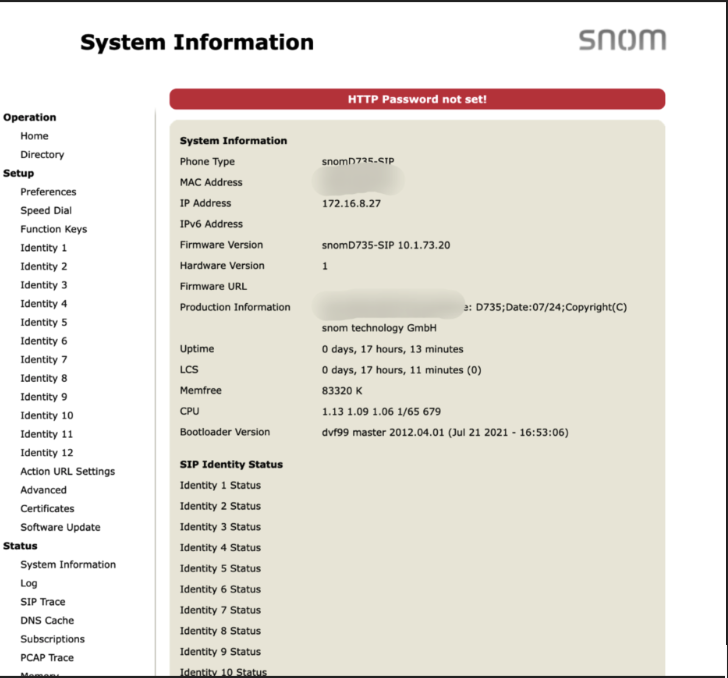 Snom web interface
